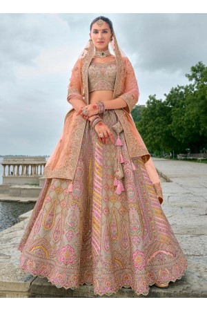 Traditional Bridal Dusty beige Silk embroidered lehenga choli AA147