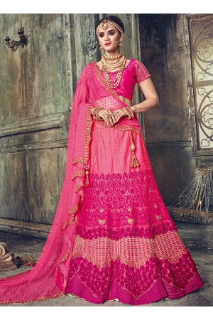 Pink satin wedding lehenga choli