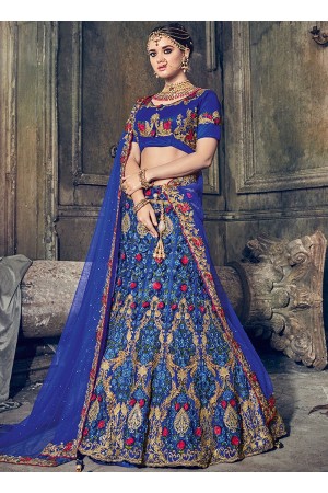 Royal blue net wedding lehenga choli