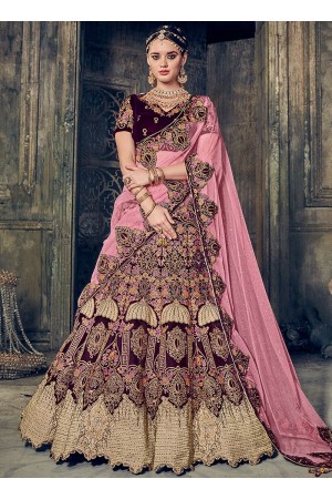 Wine velvet wedding lehenga choli