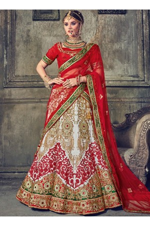 White and red Australian silk wedding lehenga choli