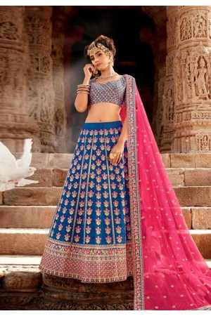 Blue silk embroidered circular lehenga choli 5164