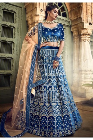 Blue velvet circular lehenga choli 3401