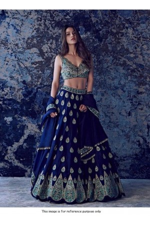 Bollywood model blue tafeta silk mirror lehenga choli