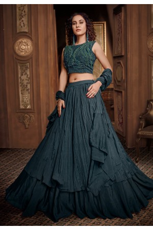 Dark gray satin designer lehenga choli 070