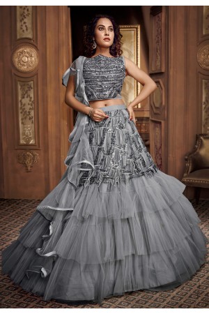 Gray net frilled designer lehenga choli 065