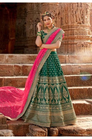 Green silk embroidered circular lehenga choli 5166