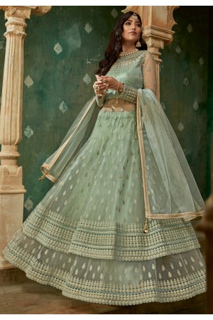 Light green net embroidered long choli lehenga 78005