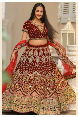 Maroon velvet embroidered circular lehenga choli 970