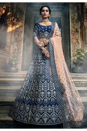 Navy blue art silk circular lehenga choli 3409