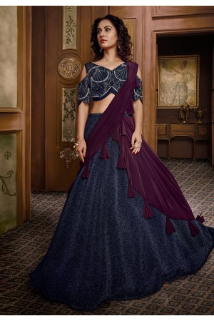 Navy blue lycra circular lehenga choli 066