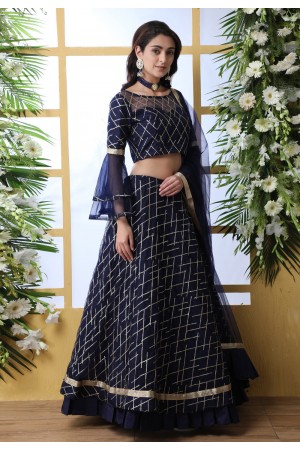 Navy blue net embroidered circular lehenga choli 1215