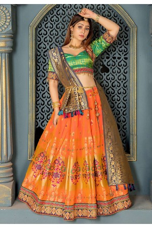 Orange jacquard embroidered circular lehenga choli 11214