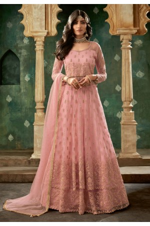 Pink net embroidered indo western lehenga choli 78002