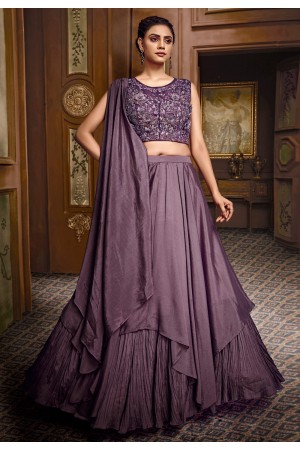 Purple satin double layered circular lehenga choli 063