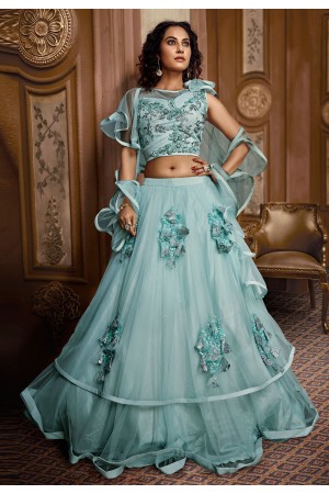 Sky blue net circular lehenga choli 068