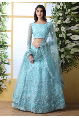 Sky blue net embroidered circular lehenga choli 1213