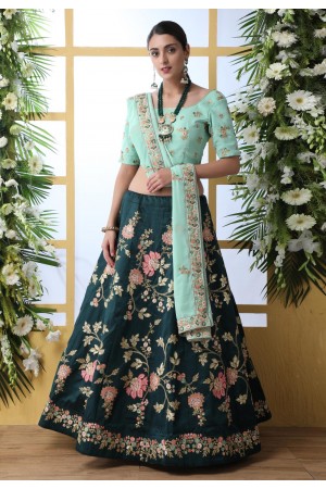 Teal green art silk circular lehenga choli 1206