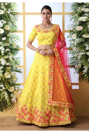 Yellow art silk circular lehenga choli 1202