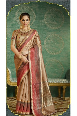 Beige color handloom weaving silk saree