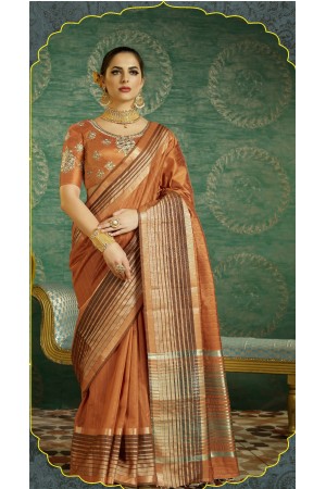 Dusty brown color handloom weaving silk saree