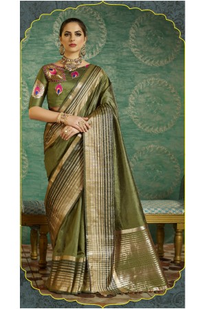 Mehandi color handloom weaving silk saree