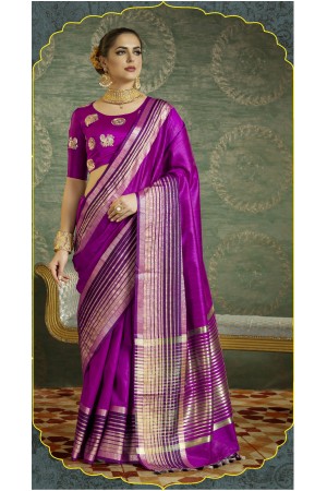 Purple color handloom weaving silk saree