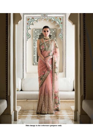 Sabyasachi Inspired peach color net designer saree