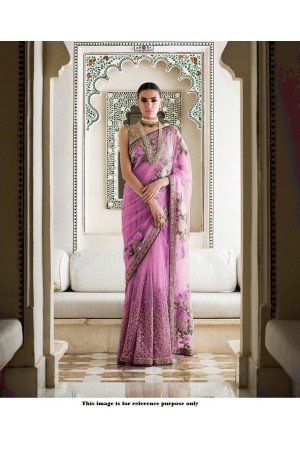 Sabyasachi Inspired pink color net designer saree