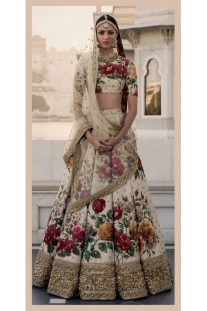 Bollywood Sabyasachi Inspired Ivory art silk bridal lehenga