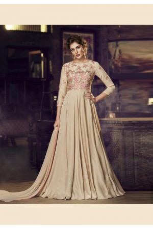 Beige satin readymade long anarkali suit 3082