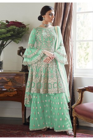 Light green net kameez with palazzo 7024C