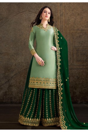 Light green satin embroidered kameez with palazzo 30034