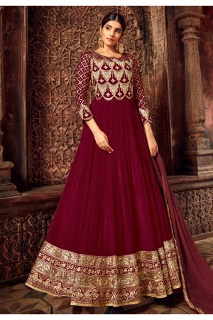 Magenta georgette embroidered floor length anarkali suit 7716