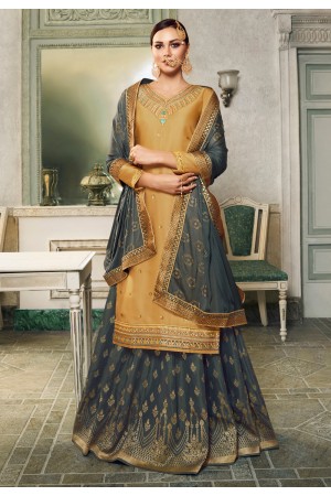 Mustard satin indo western lehenga choli PRQ3967