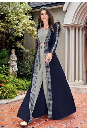 Navy blue crepe palazzo suit with jacket 6403