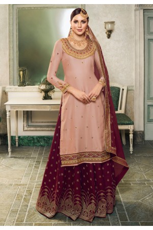 Peach satin long choli lehenga PRQ3968