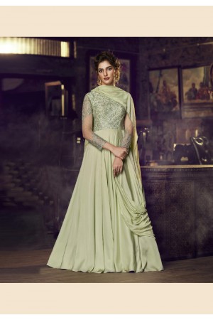 Pista green satin readymade long anarkali suit 3085