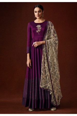 Purple silk ankle length anarkali suit 11051