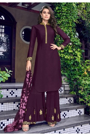 Purple silk embroidered sharara suit 6408