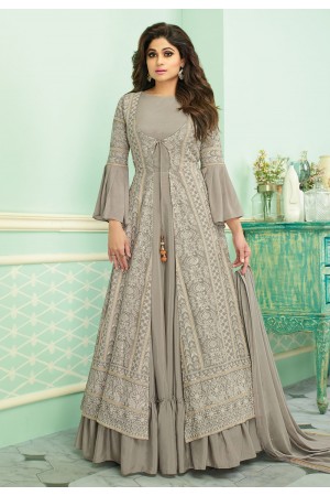 Shamita shetty gray georgette embroidered bollywood suit 7134