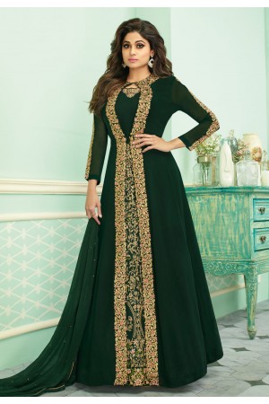 Shamita shetty green georgette embroidered long anarkali suit 7133