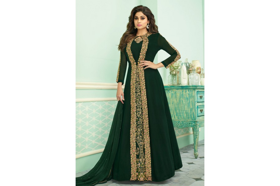 Shamita Shetty Blue Front Slit Georgette Anarkali Suit