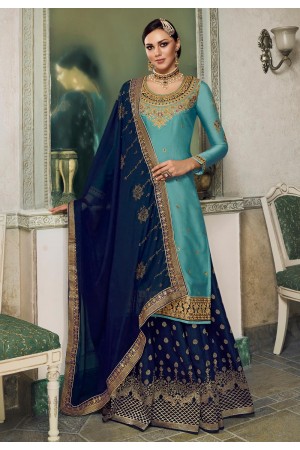 Sky blue satin indo western lehenga choli PRQ3969