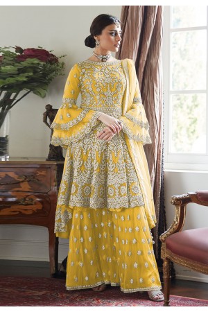 Yellow net kameez with palazzo 7024A