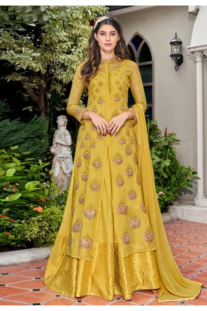 Yellow tissue long anarkali suit 6401