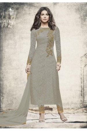 Priyanka chopra Grey color straight cut salwar kameez