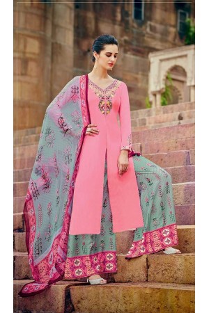 Pink color cotton palazzo salwar kameez