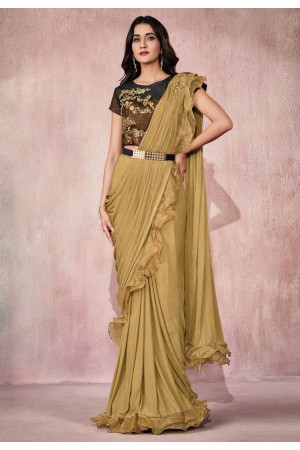 Beige lycra saree with blouse 21822A