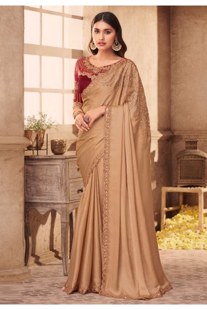 Beige silk saree with blouse 917